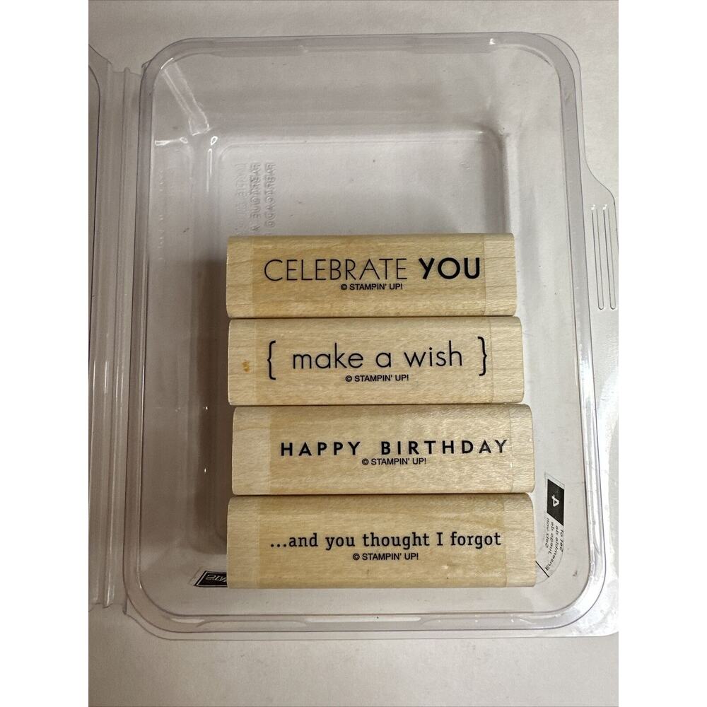 Stampin Up A Little Birthday Cheer Wood Stamp Set of 4 Make a Wish Celebrate You